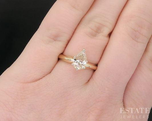 14k Yellow Gold Pear Natural .85ct Diamond Solitaire Engagement Ring i19249