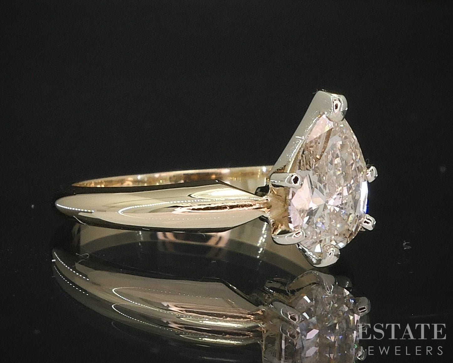 14k Yellow Gold Pear Natural .85ct Diamond Solitaire Engagement Ring i19249