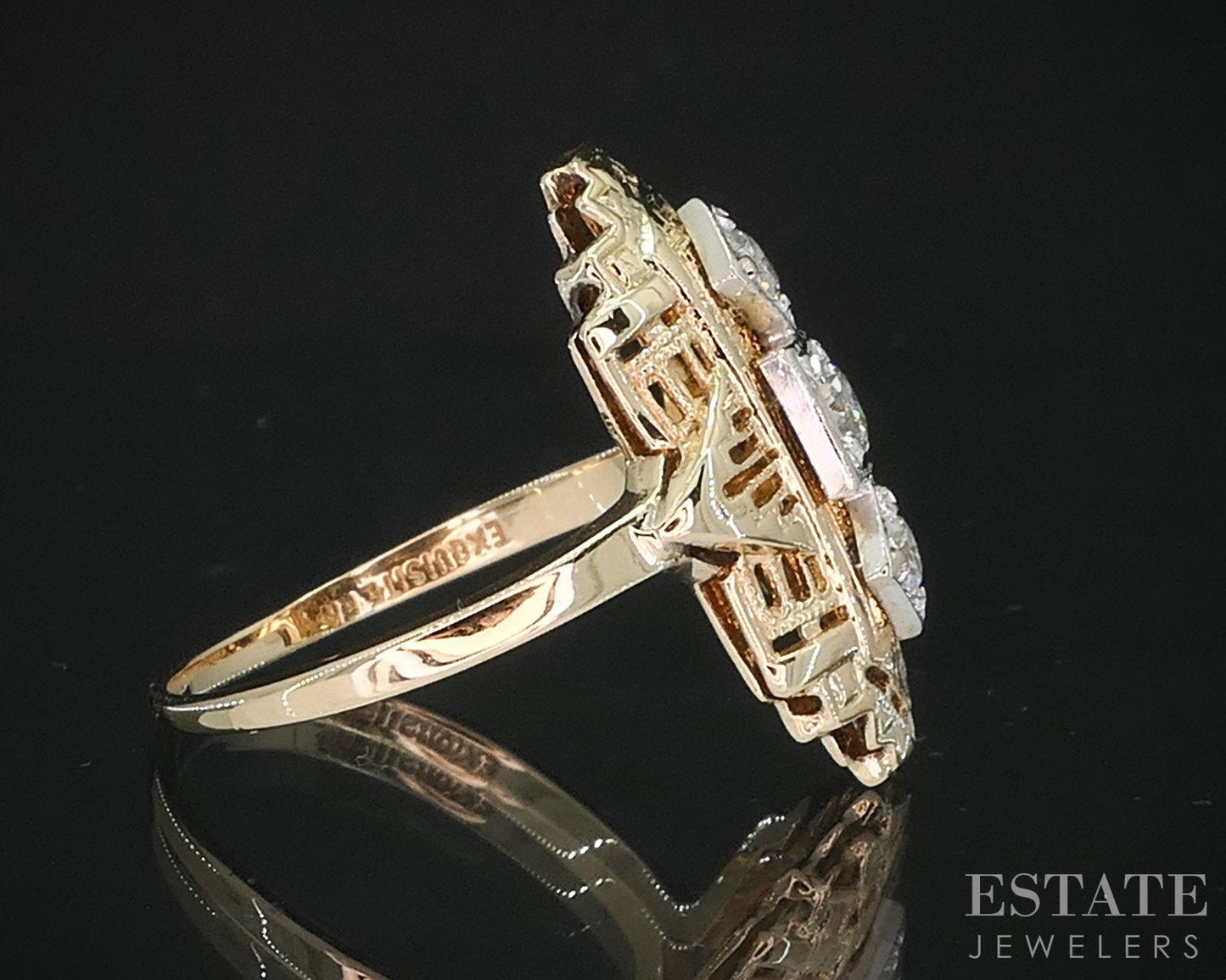 Antique 14k Yellow Gold Natural .20ctw Diamond Filigree Shield Ring 2.5g i19250