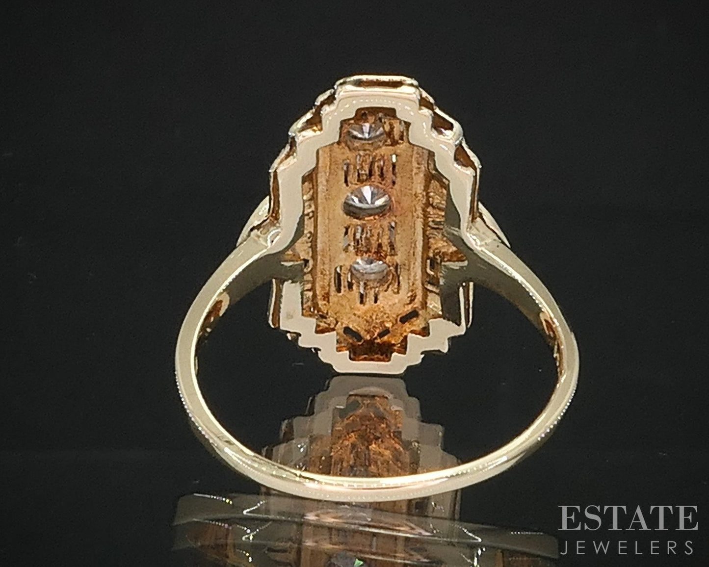 Antique 14k Yellow Gold Natural .20ctw Diamond Filigree Shield Ring 2.5g i19250