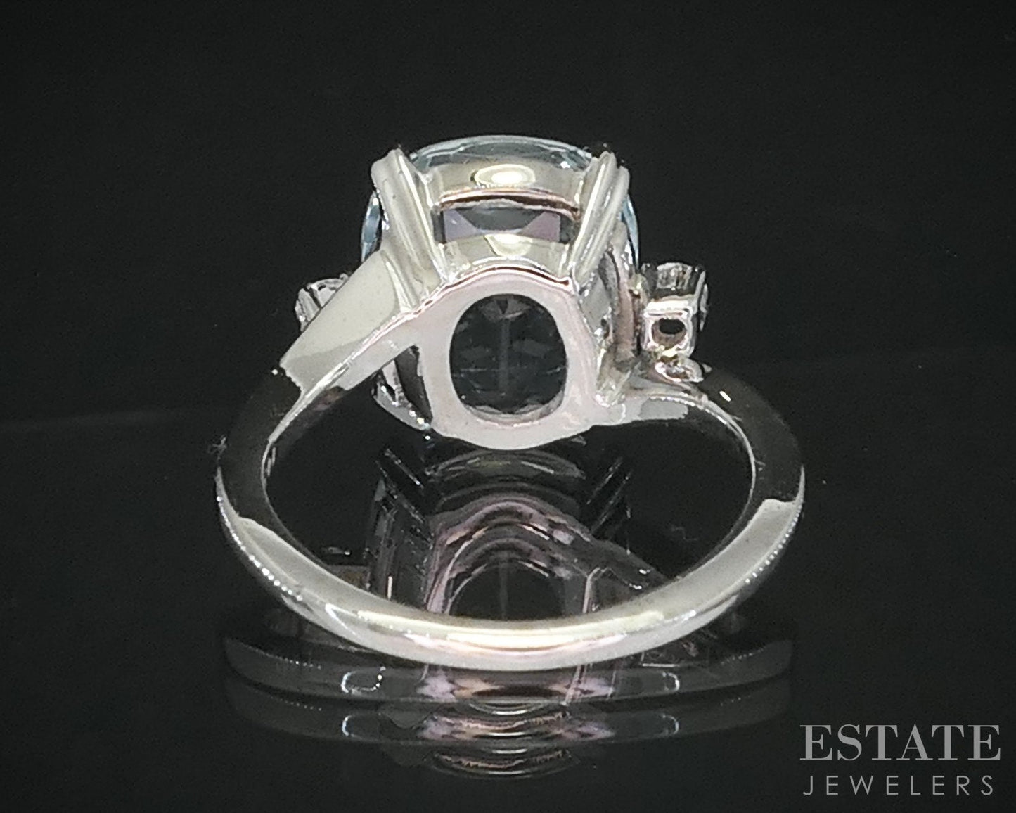 14k White Gold Cushion Natural 4.5ct Aquamarine & Diamond Ring 4g i19253