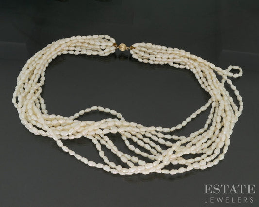 14k Yellow Gold 6mm Freshwater Pearl Multi Strand Necklace 18"L i19267b