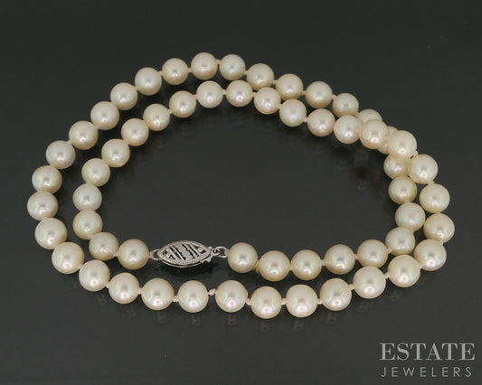 14k White Gold 6.2mm Cultured Pearl Ladies Necklace 16"L i19269b