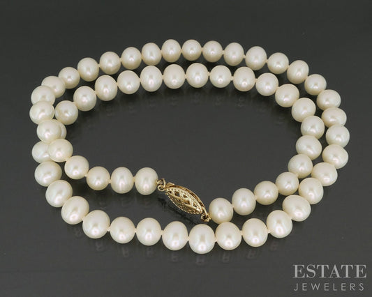 14k Yellow Gold 7mm Cultured Pearl Ladies Necklace 16"L i19266b