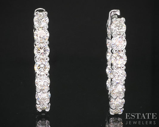 14k White Gold Round Natural 2.52ctw Diamond Inside Out Hoop Earrings 7g i19283