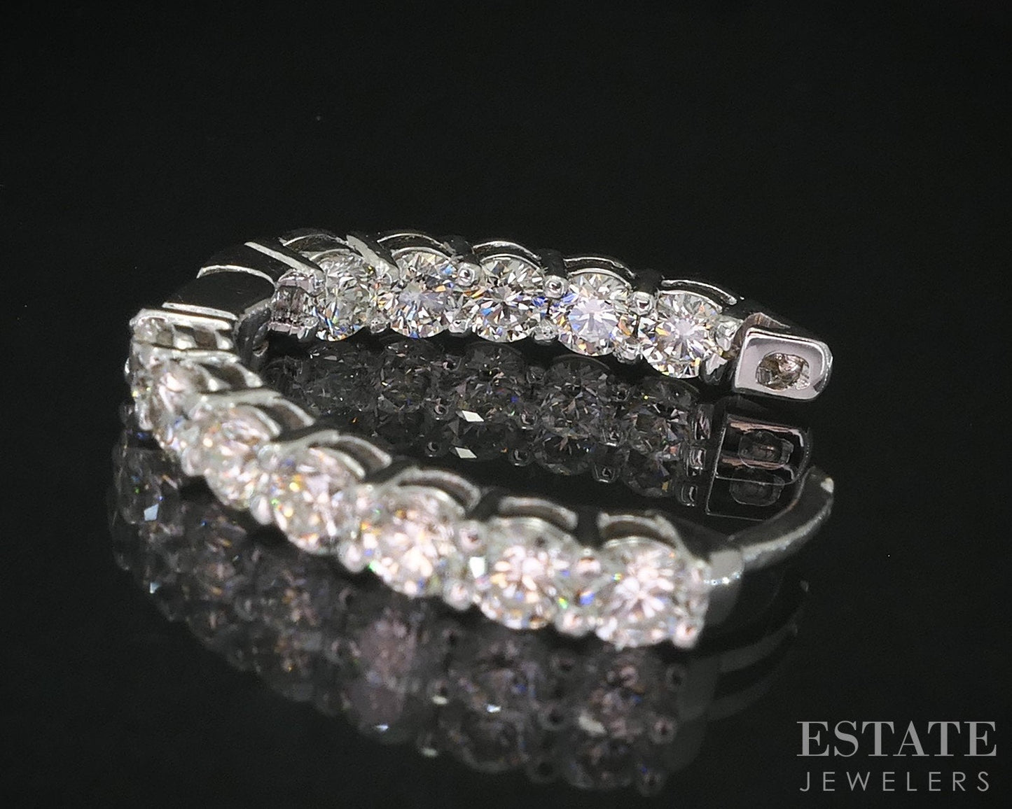 14k White Gold Round Natural 2.52ctw Diamond Inside Out Hoop Earrings 7g i19283