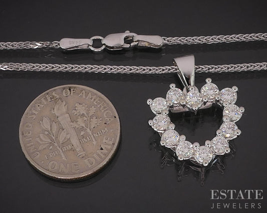 14k White Gold Natural 1.08ctw Diamond Heart Outline Necklace 5.1g 16"L i19302