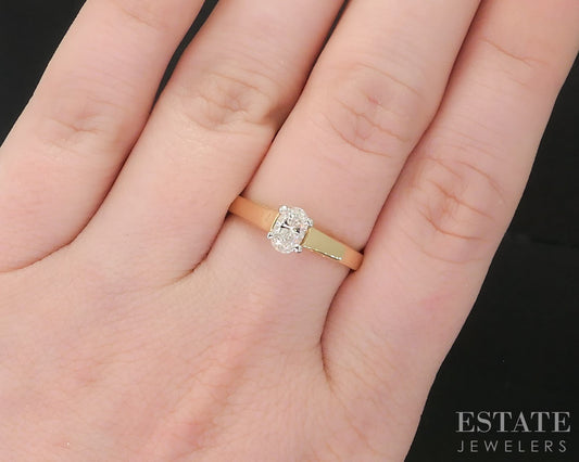 18k & Platinum Oval Natural .42ct Diamond Solitaire Engagement Ring 3.3g i19293