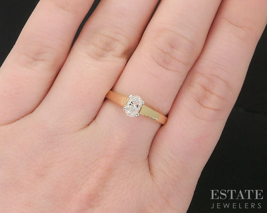 18k & Platinum Oval Natural .42ct Diamond Solitaire Engagement Ring 3.3g i19293