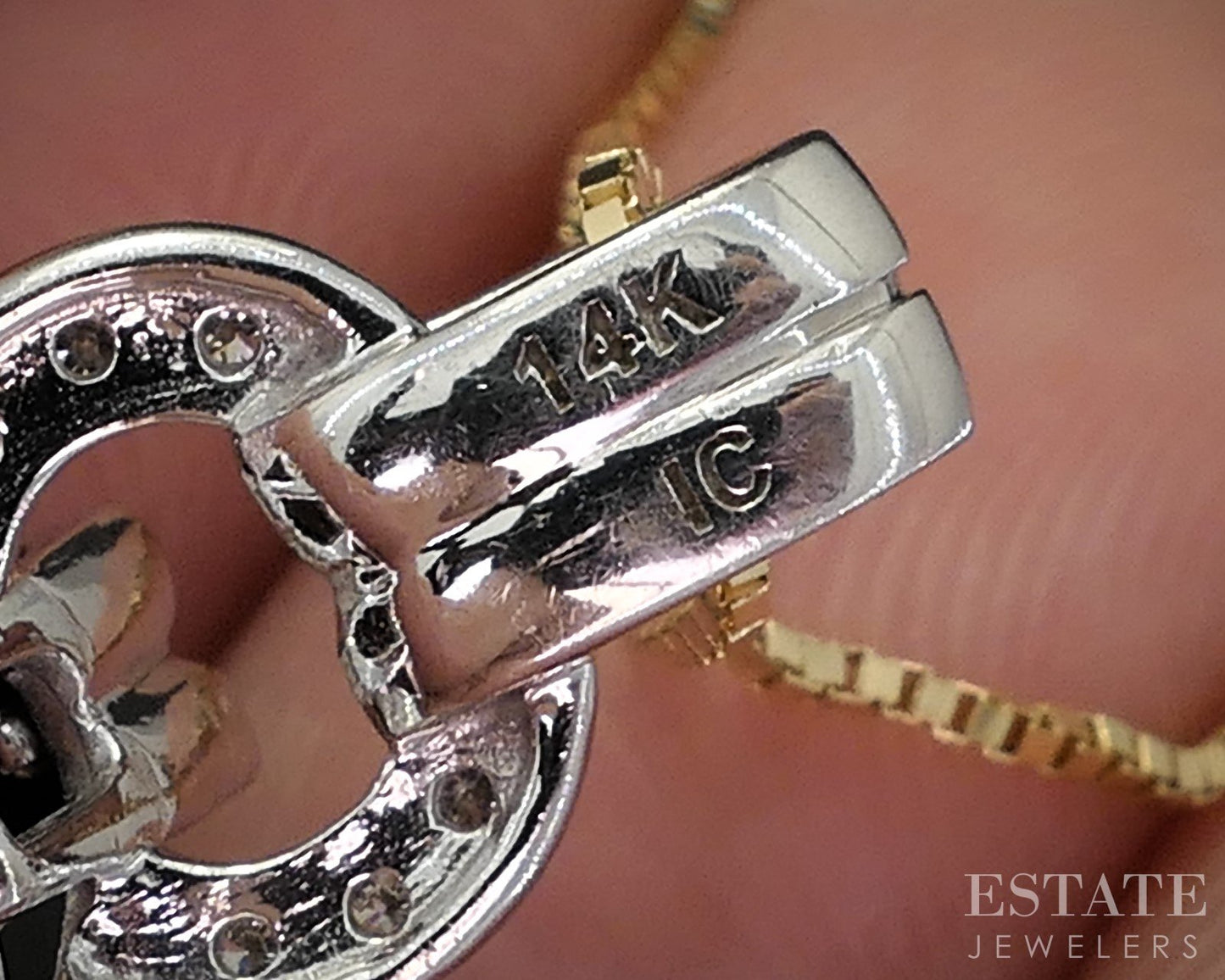 14k Two Tone Gold Round Natural Smoky Quartz & Diamond Necklace 6.3g i19281