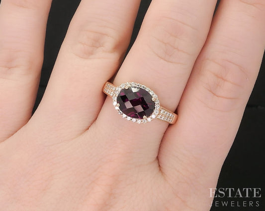 14k Strawberry Gold LeVian Natural Rhdolite Garnet & Diamond Ring 4.8g i19285
