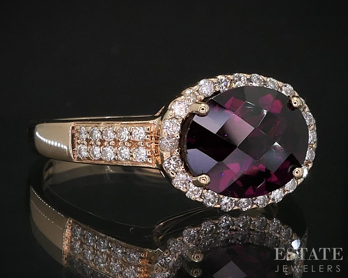 14k Strawberry Gold LeVian Natural Rhdolite Garnet & Diamond Ring 4.8g i19285