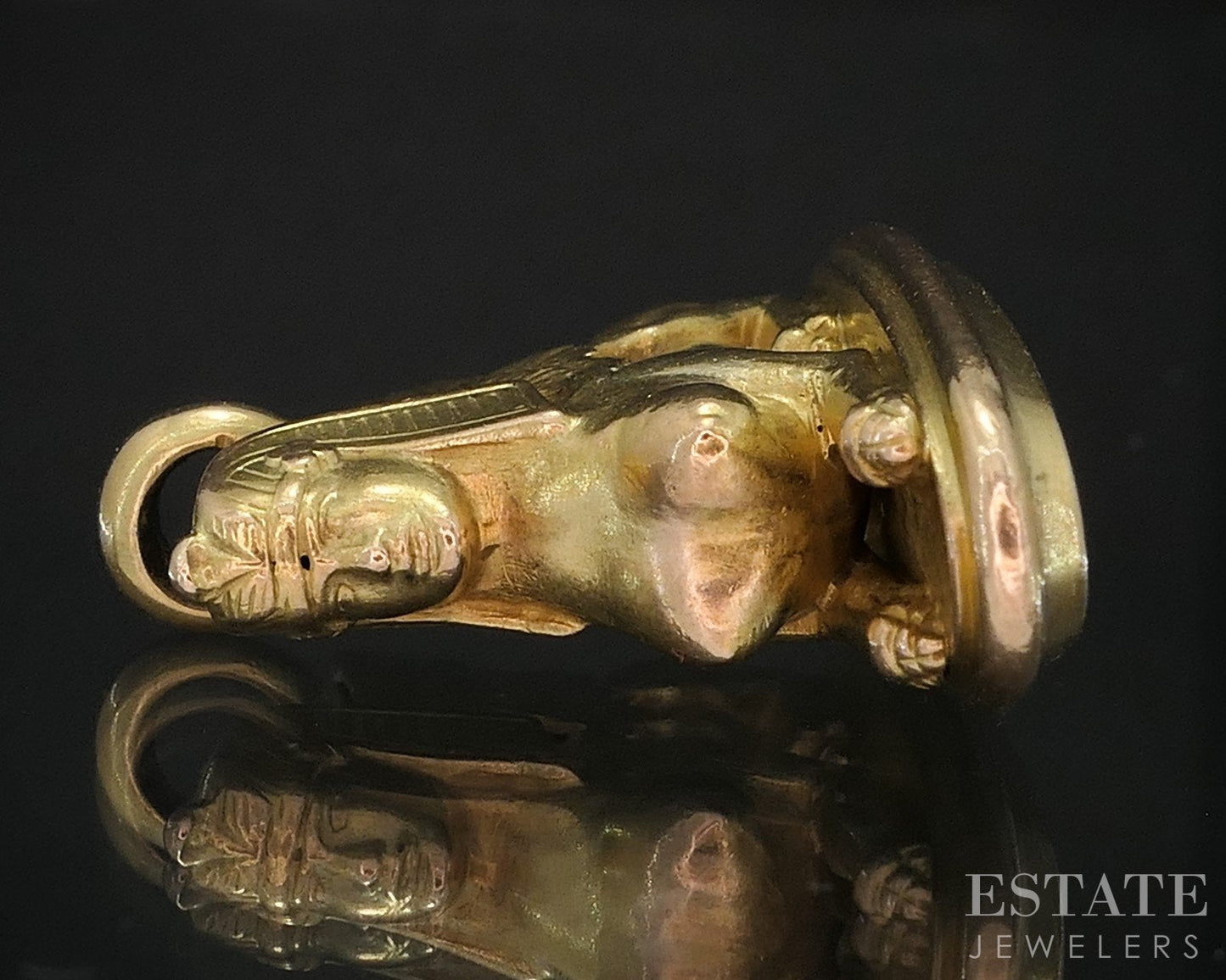 Antique Victorian 14k Yellow Gold Egyptian Revival Sphinx Fob Pendant 8g i19303
