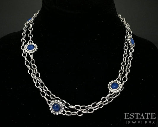 Sterling Silver LAGOS Caviar Maya Lapis Doublet Station Necklace 38.9g i19284