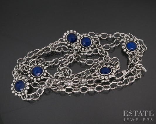 Sterling Silver LAGOS Caviar Maya Lapis Doublet Station Necklace 38.9g i19284