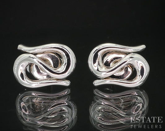 Sterling Silver Tiffany & Co. Elsa Peretti Wave Stud Ladies Earrings 1.9g i19311