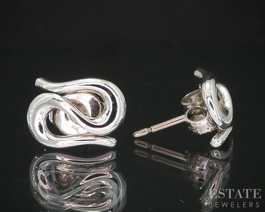 Sterling Silver Tiffany & Co. Elsa Peretti Wave Stud Ladies Earrings 1.9g i19311