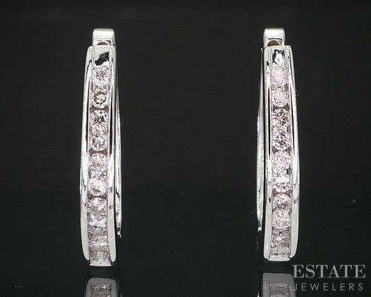14k White Gold Natural .20ctw Diamond Hinged Hoop Earrings 4g i19310