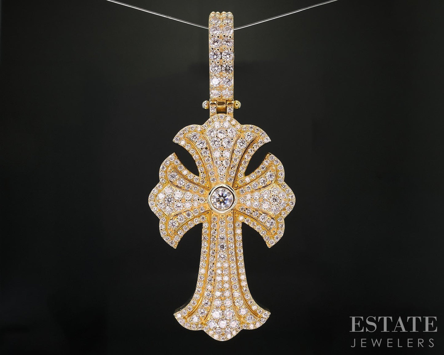 14k Yellow Gold Natural 2.80ctw Diamond Large Cross Charm Pendant 20.3g i19330