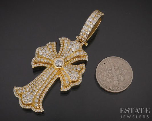 14k Yellow Gold Natural 2.80ctw Diamond Large Cross Charm Pendant 20.3g i19330