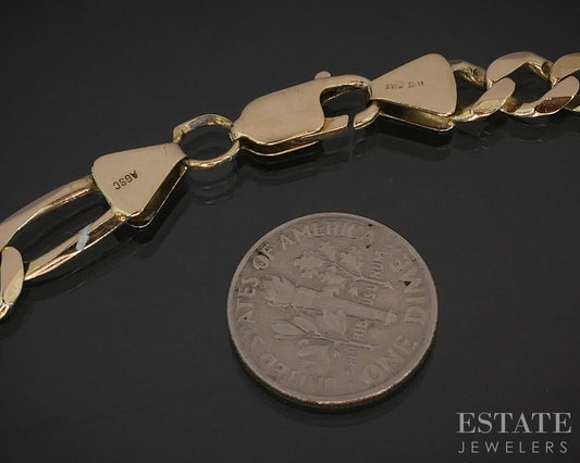14k Yellow Gold 6.5mm Figaro Chain Mens Bracelet 15.7g 9.25"L i19308
