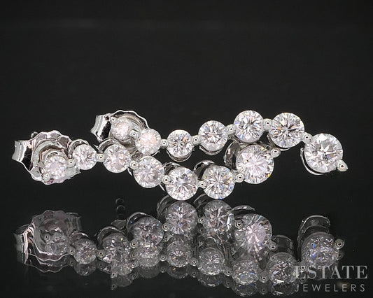 14k White Gold Natural .78ctw Diamond Journey Ladies Earrings 2.7g i19324