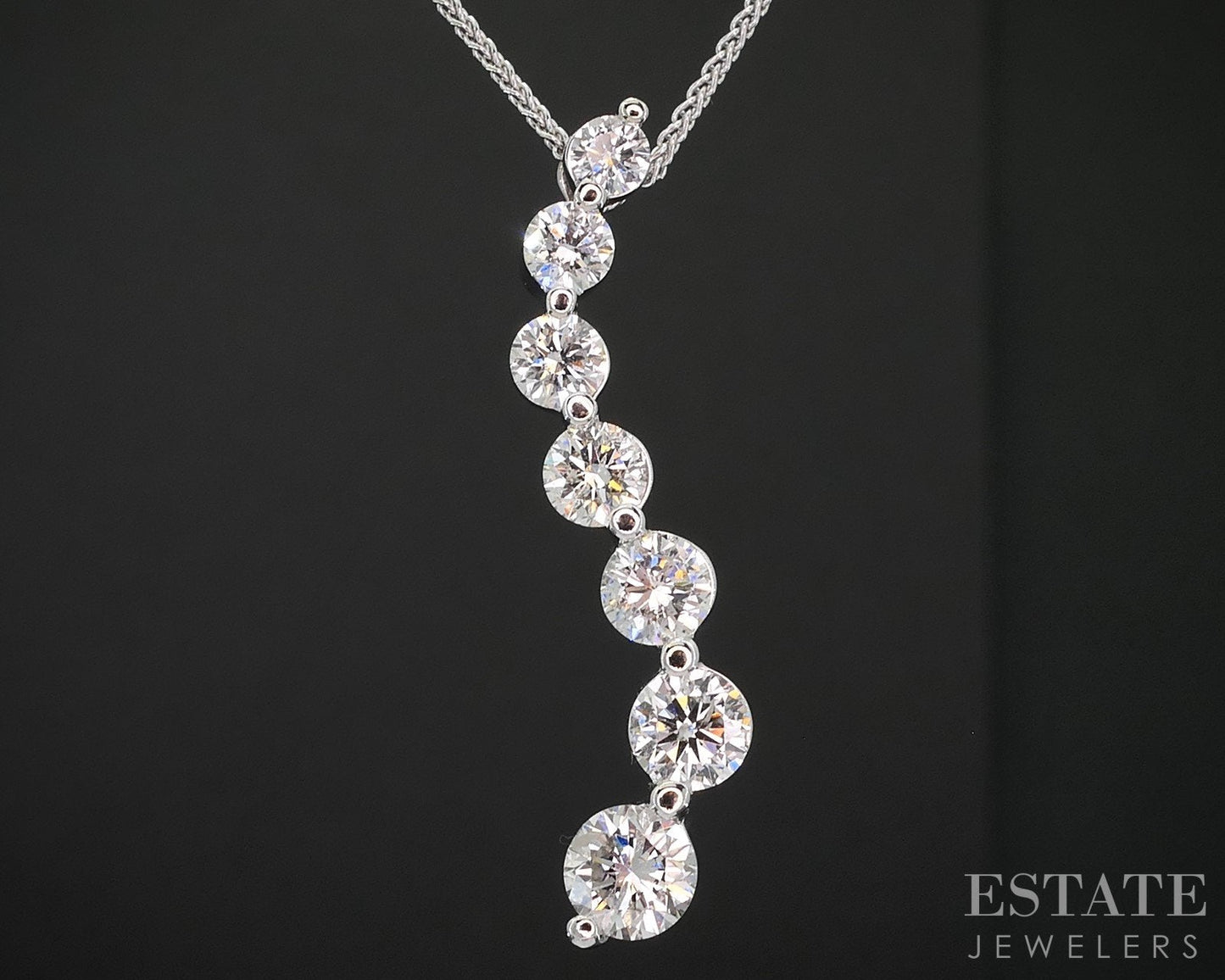 14k White Gold Natural 1.80ctw Diamond Journey Necklace 5.0g 18"L i19323