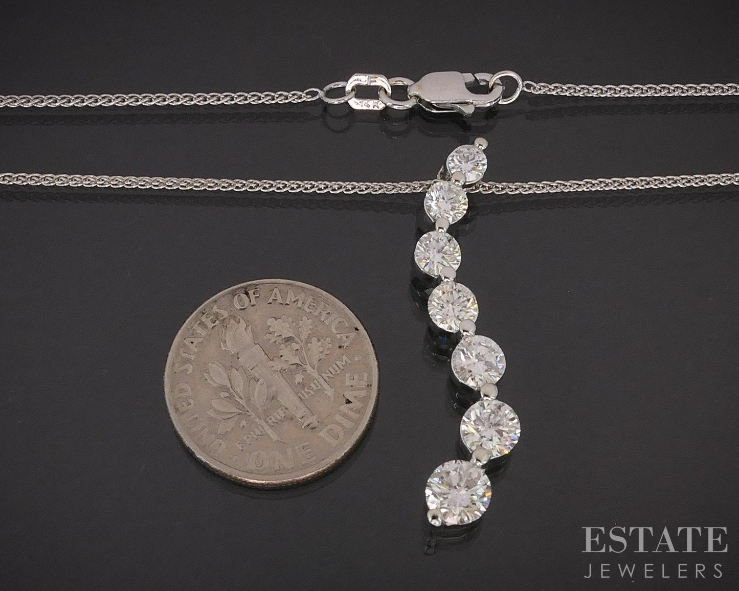 14k White Gold Natural 1.80ctw Diamond Journey Necklace 5.0g 18"L i19323