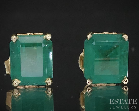 14k Yellow Gold Emerald Cut Natural 1.50ctw Emerald Stud Earrings 1.5g i19328