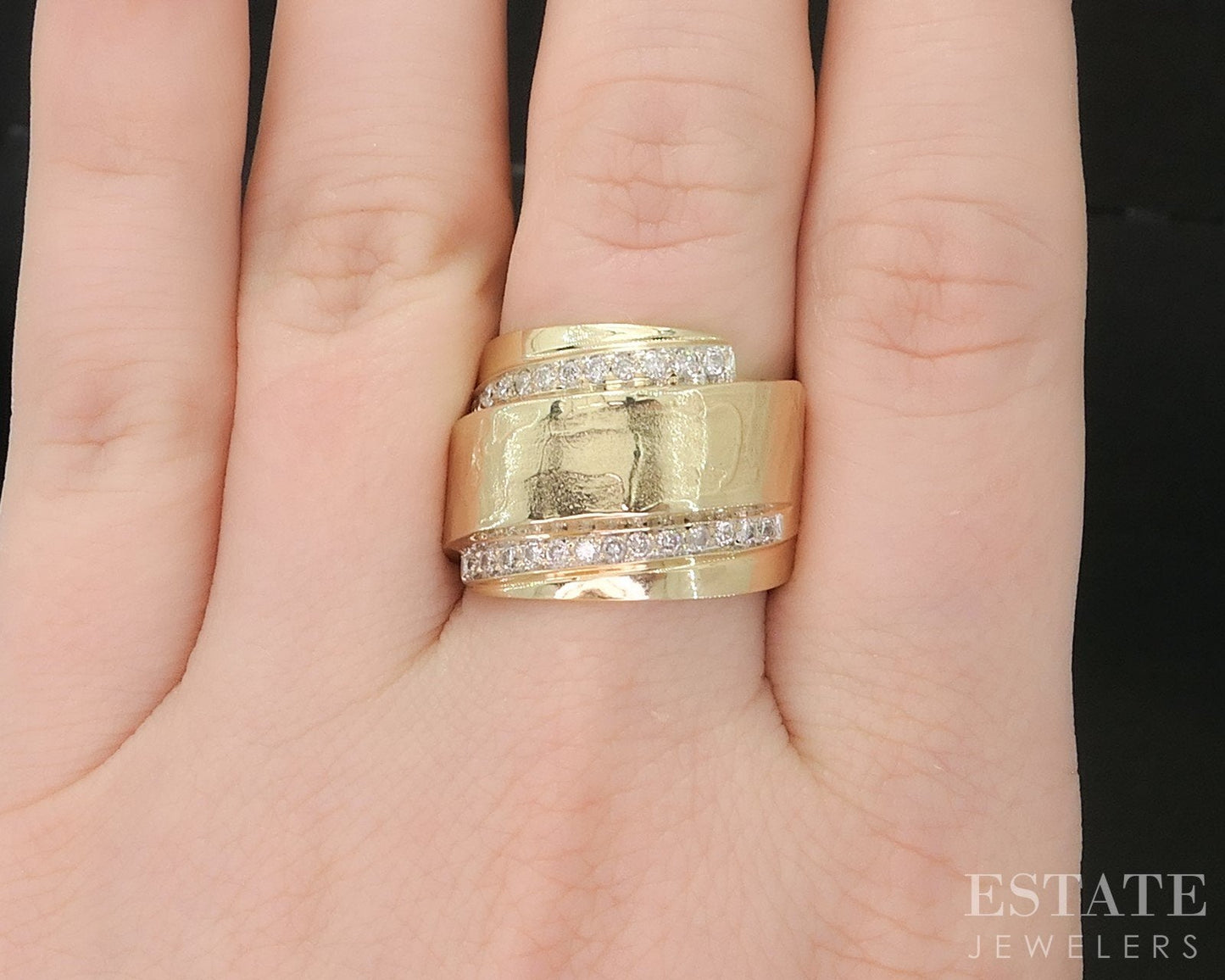 14k Yellow Gold Natural .26ctw Diamond Textured Bypass Ladies Band 8.8g i19309