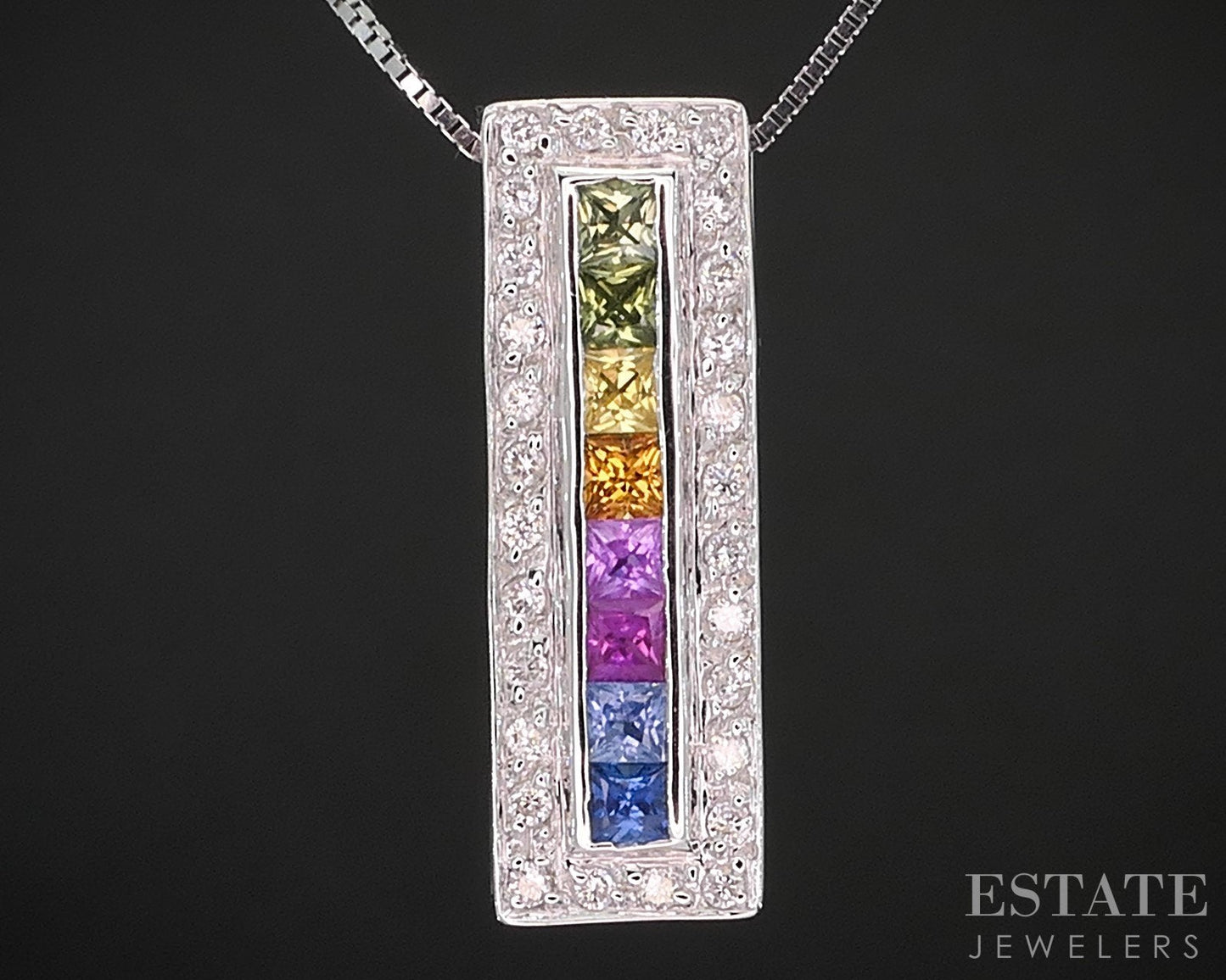 14k White Gold Rainbow Sapphire & Diamond Ladies Necklace 2.8g 18"L i19312