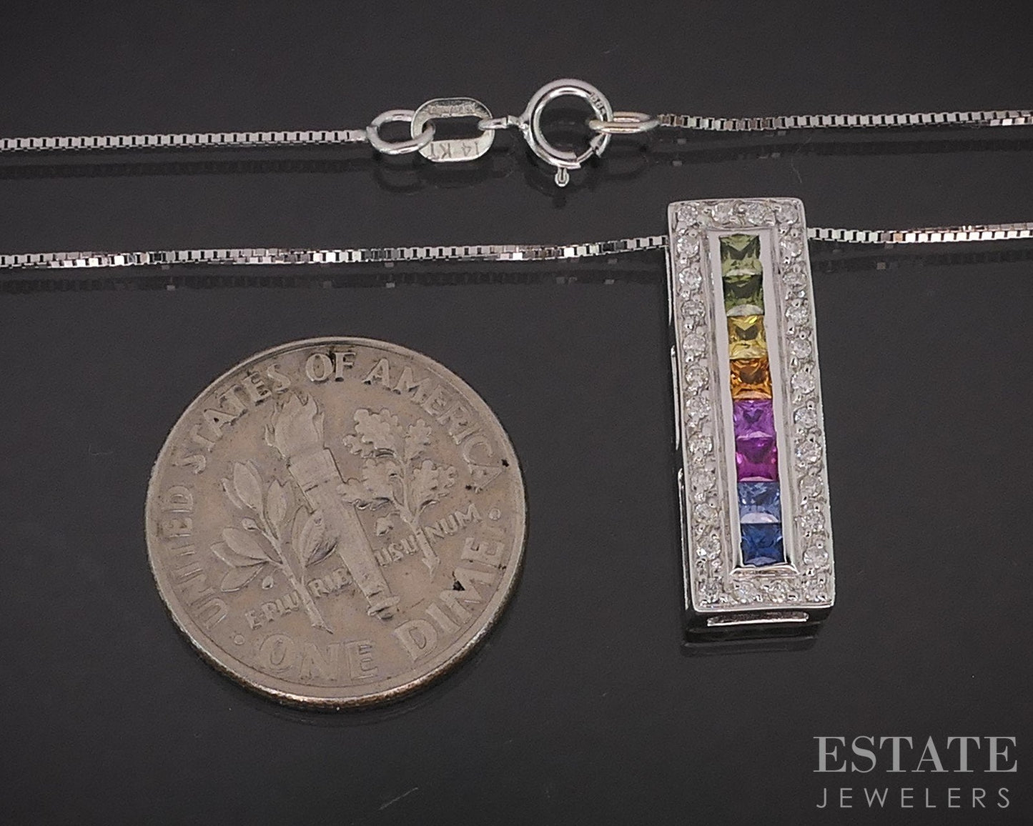 14k White Gold Rainbow Sapphire & Diamond Ladies Necklace 2.8g 18"L i19312