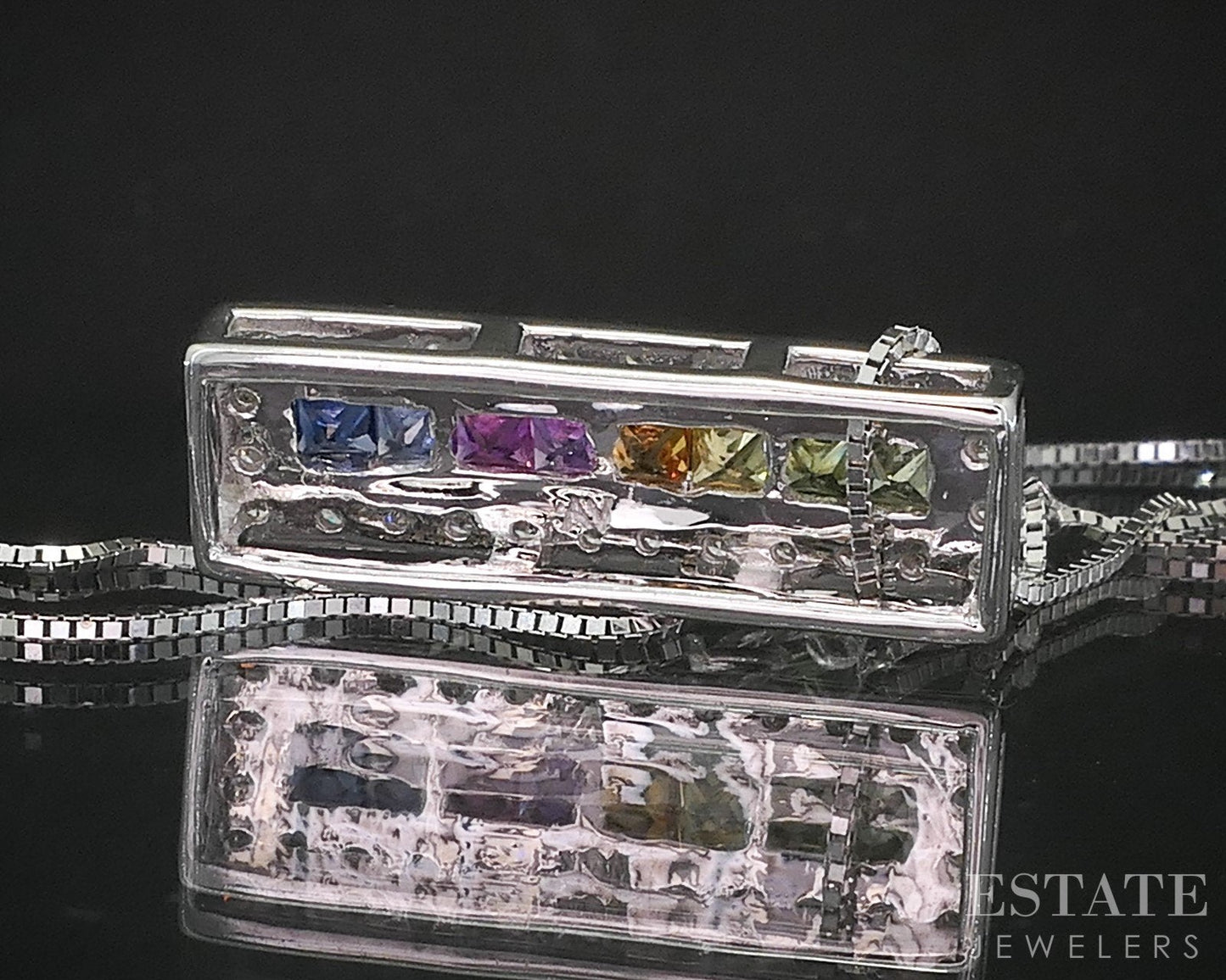14k White Gold Rainbow Sapphire & Diamond Ladies Necklace 2.8g 18"L i19312