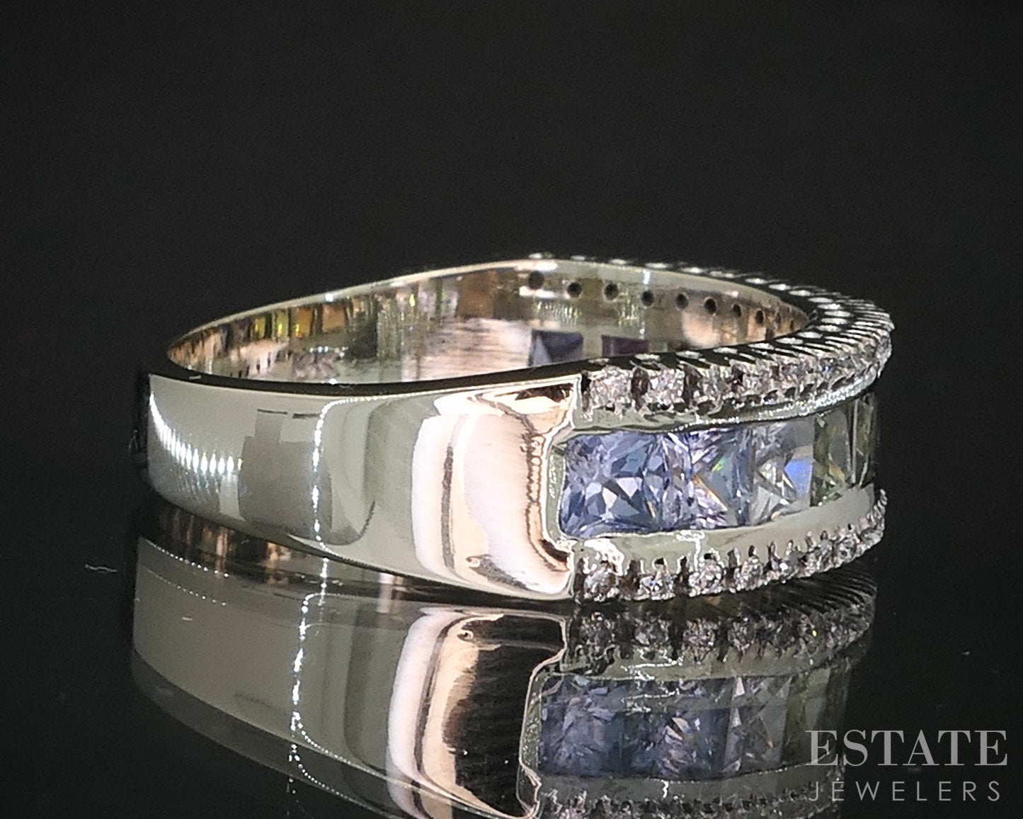 14k White Gold Rainbow Sapphire & Diamond Ladies Band Ring 6.8g i19329