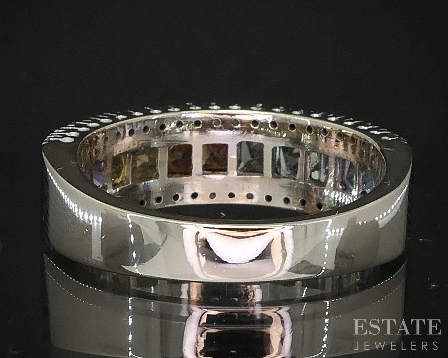 14k White Gold Rainbow Sapphire & Diamond Ladies Band Ring 6.8g i19329