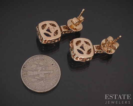 14k Strawberry Gold LeVian Natural Amethyst & Diamond Earrings 7.3g i19326