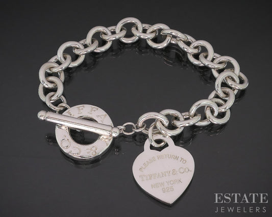 Sterling Tiffany & Co. Heart Tag Cable Chain Toggle Bracelet 41g 8"L i19315