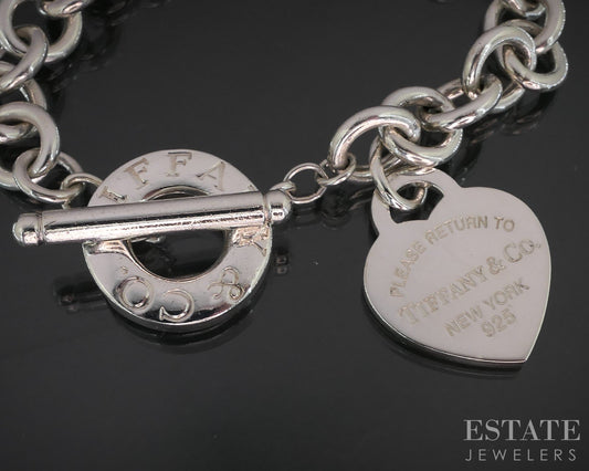 Sterling Tiffany & Co. Heart Tag Cable Chain Toggle Bracelet 41g 8"L i19315