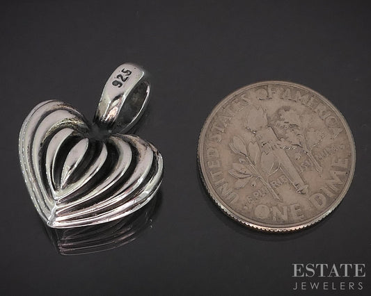 Sterling Silver Lagos Caviar Fluted Puffy Heart Ladies Pendant 9.4g i19343