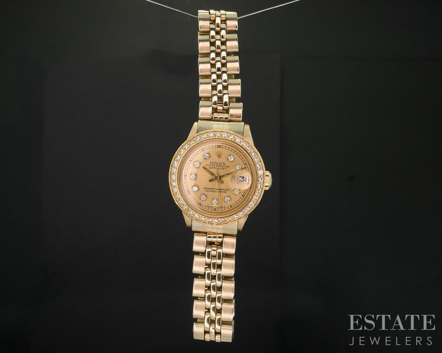 1970 Rolex Datejust 6517 18k Yellow Gold 26mm Diamond Ladies Watch i19332