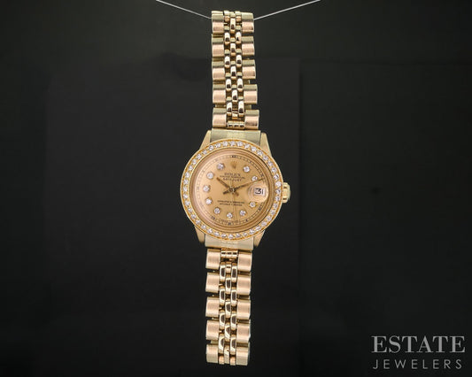 1970 Rolex Datejust 6517 18k Yellow Gold 26mm Diamond Ladies Watch i19332