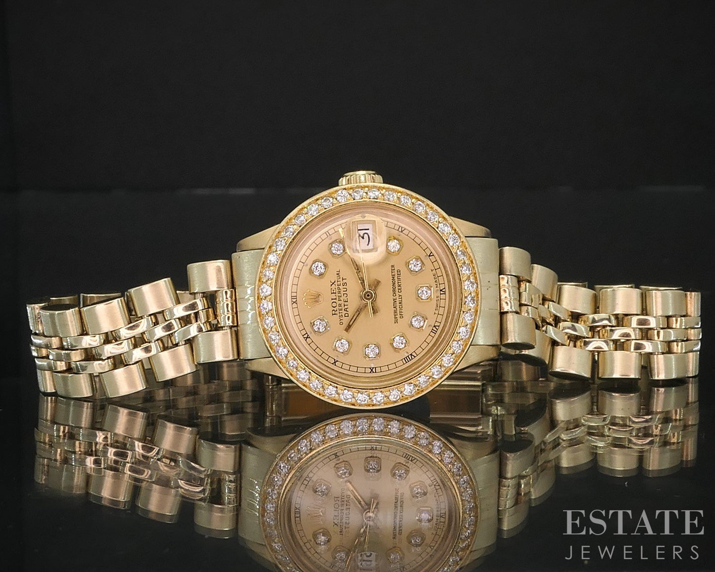 1970 Rolex Datejust 6517 18k Yellow Gold 26mm Diamond Ladies Watch i19332