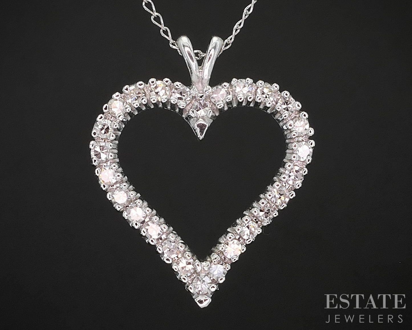 Vintage 14k White Gold Natural .35ctw Diamond Heart Necklace 2.7g 18"L i19340