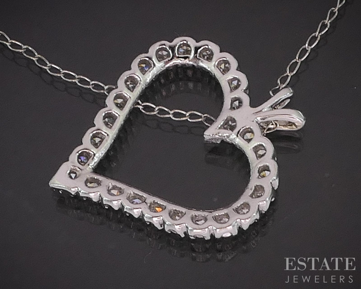 Vintage 14k White Gold Natural .35ctw Diamond Heart Necklace 2.7g 18"L i19340