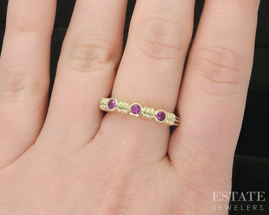 18k & Sterling Lagos Caviar Natural Ruby Ladies Stack Band Ring 5.3g i19341
