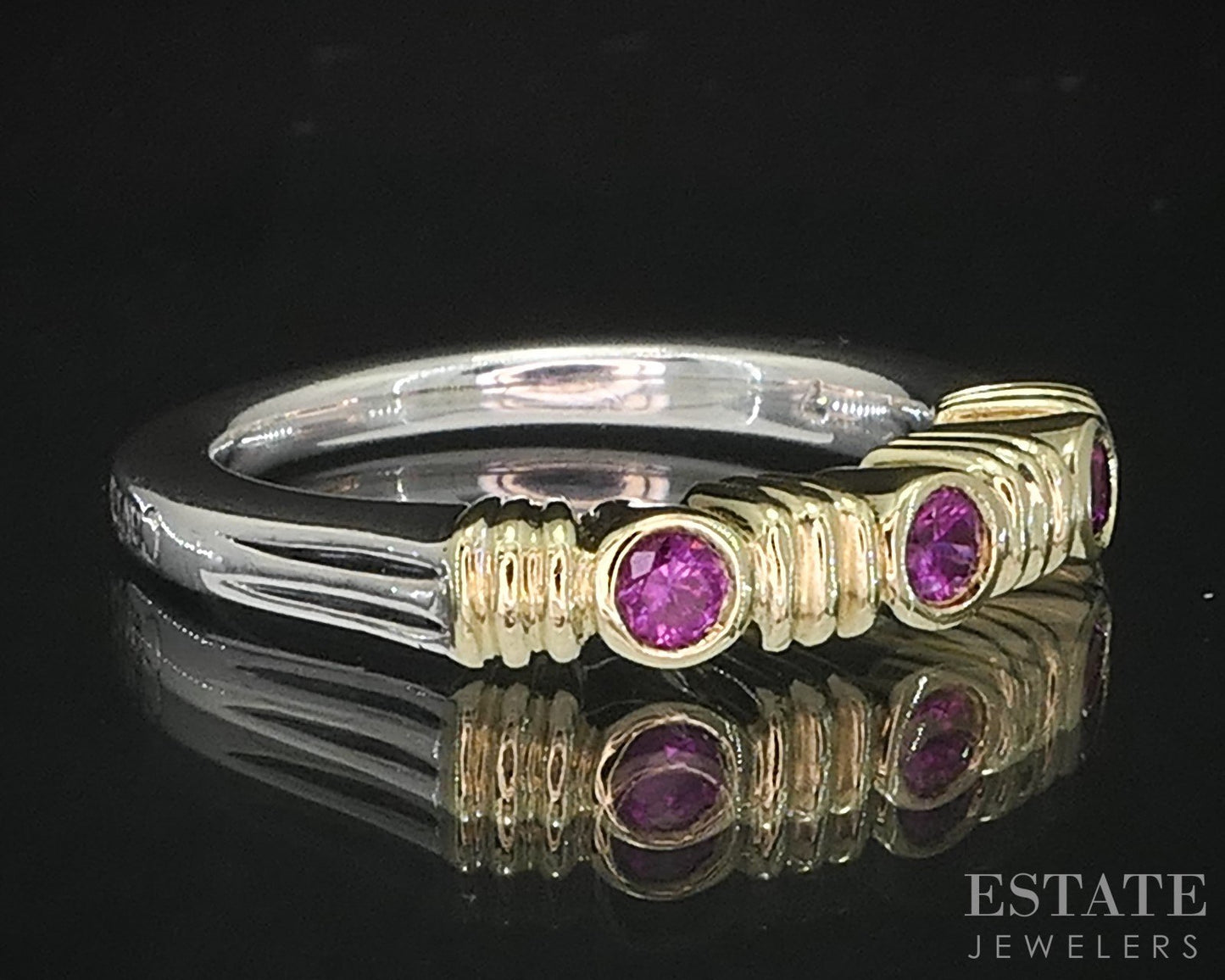 18k & Sterling Lagos Caviar Natural Ruby Ladies Stack Band Ring 5.3g i19341