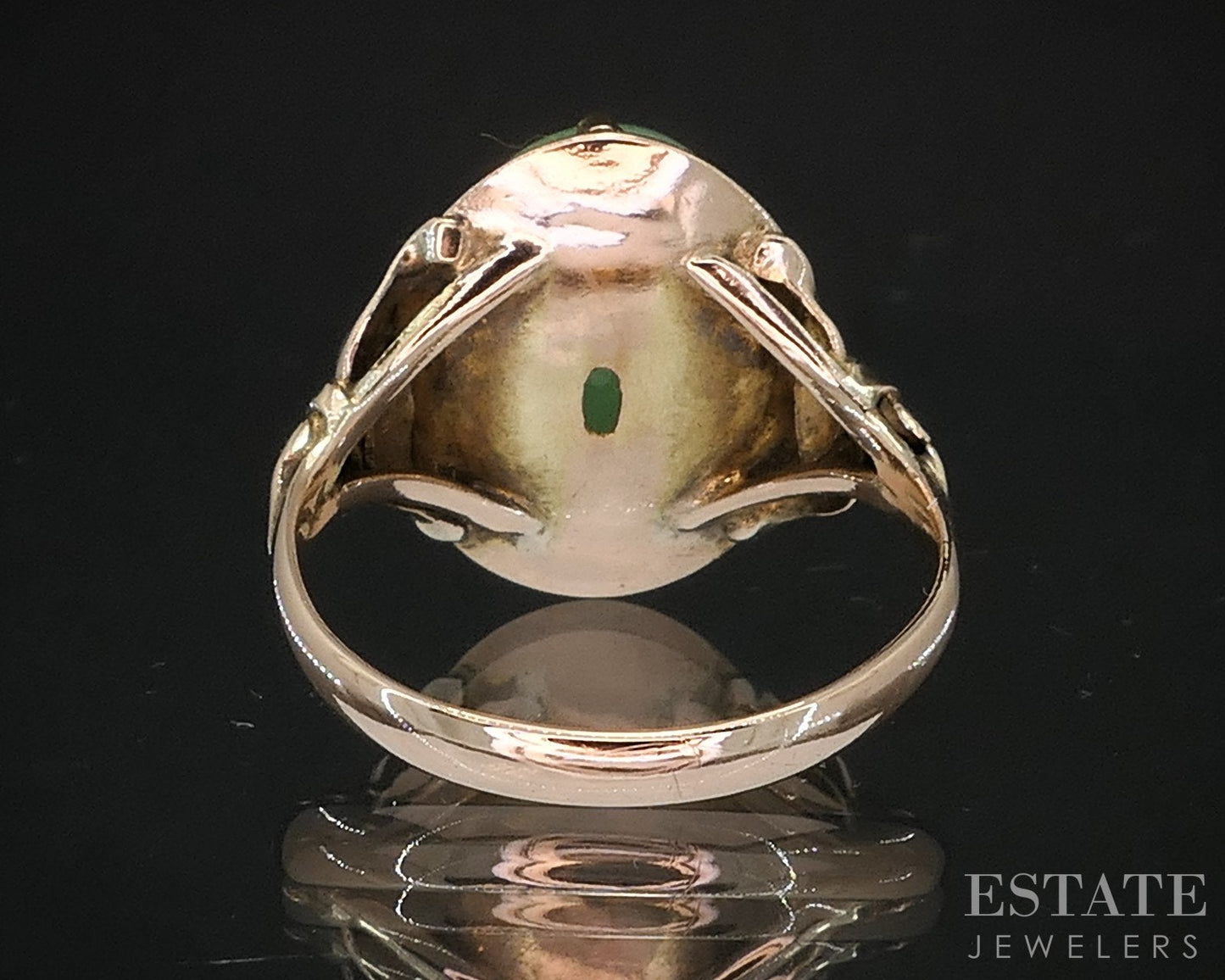 Vintage 14k Yellow Gold Oval Natural Jadeite Jade Ladies Ring 4.6g i19349