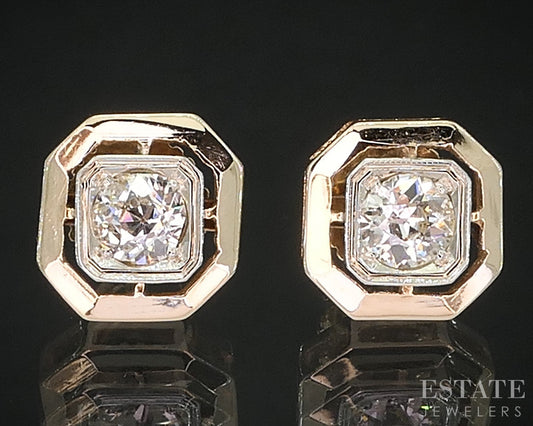 Vintage 10k Yellow Gold OEC Natural .30ctw Diamond Screw Back Earrings i19352