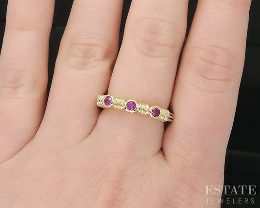 18k & Sterling Lagos Caviar Natural Ruby Ladies Stack Band Ring 5.5g i19348
