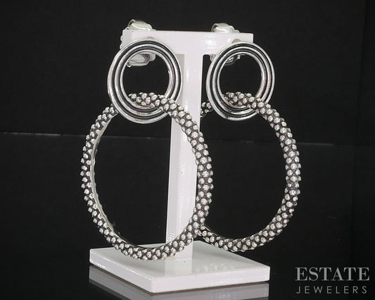 14k & Sterling Lagos Caviar Double Circle Dangle Ladies Earrings 15.1g i19354